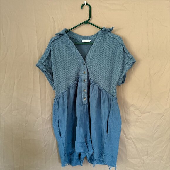 Fantastic Fawn Washed Denim Color Romper Women's Size Small Grandmacore Peasent - Picture 1 of 16